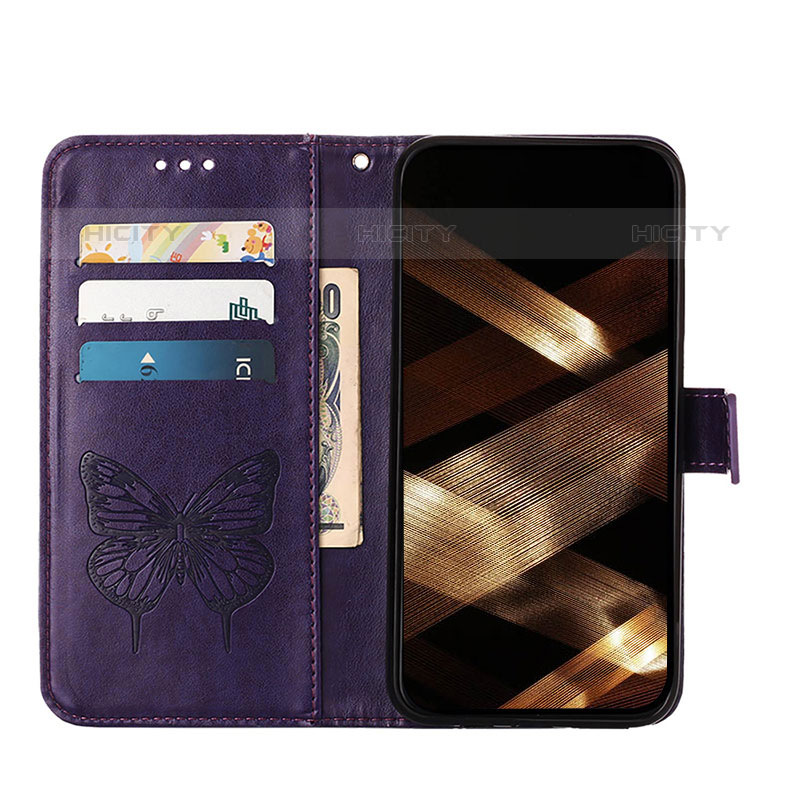 Handytasche Stand Schutzhülle Flip Leder Hülle Schmetterling L10 für Apple iPhone 15 Pro Violett groß