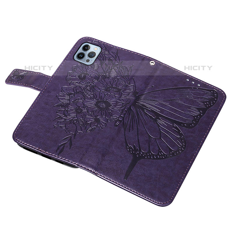 Handytasche Stand Schutzhülle Flip Leder Hülle Schmetterling L10 für Apple iPhone 15 Pro Violett groß