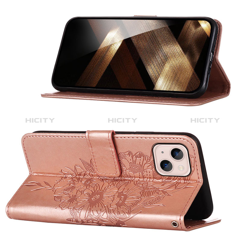 Handytasche Stand Schutzhülle Flip Leder Hülle Schmetterling L10 für Apple iPhone 15 Rosegold