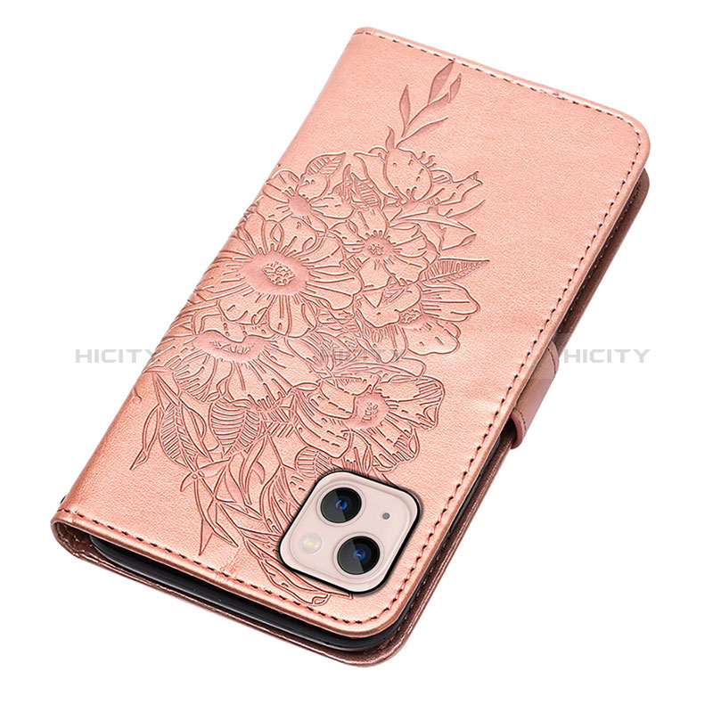 Handytasche Stand Schutzhülle Flip Leder Hülle Schmetterling L10 für Apple iPhone 15 Rosegold