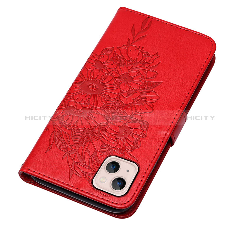 Handytasche Stand Schutzhülle Flip Leder Hülle Schmetterling L10 für Apple iPhone 15 Rot