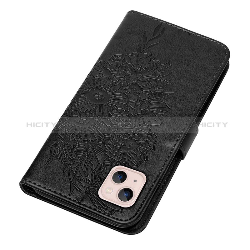 Handytasche Stand Schutzhülle Flip Leder Hülle Schmetterling L10 für Apple iPhone 15 Schwarz