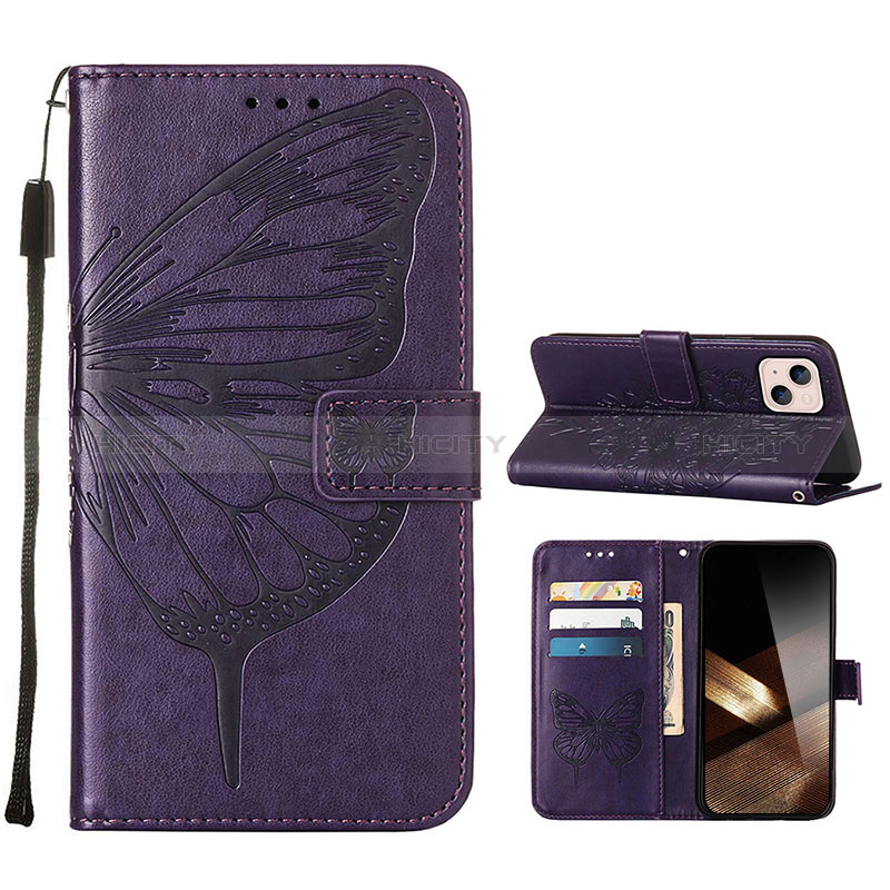 Handytasche Stand Schutzhülle Flip Leder Hülle Schmetterling L10 für Apple iPhone 15 Violett