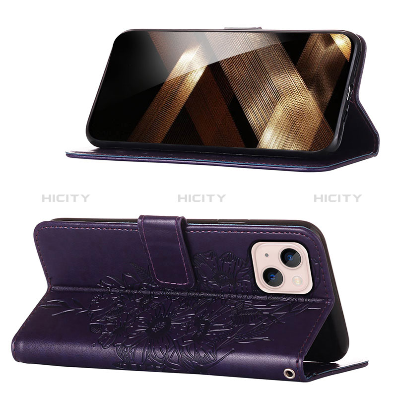 Handytasche Stand Schutzhülle Flip Leder Hülle Schmetterling L10 für Apple iPhone 15 Violett