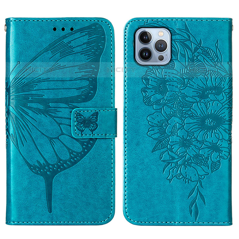 Handytasche Stand Schutzhülle Flip Leder Hülle Schmetterling L10 für Apple iPhone 16 Pro Max Blau Plus