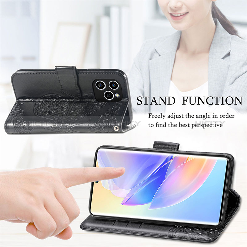 Handytasche Stand Schutzhülle Flip Leder Hülle Schmetterling S01D für Huawei Honor 60 SE 5G