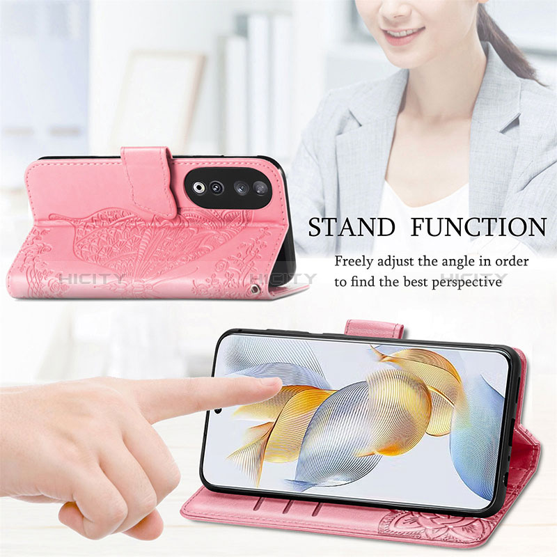 Handytasche Stand Schutzhülle Flip Leder Hülle Schmetterling S01D für Huawei Honor 90 5G groß