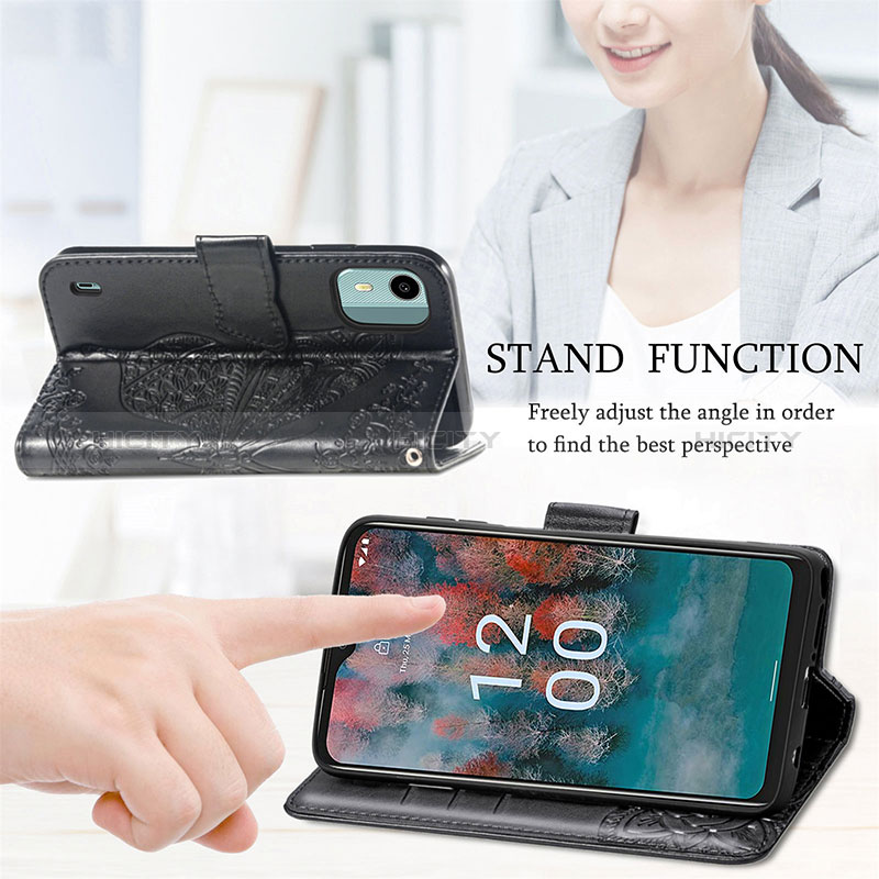 Handytasche Stand Schutzhülle Flip Leder Hülle Schmetterling S01D für Nokia C12