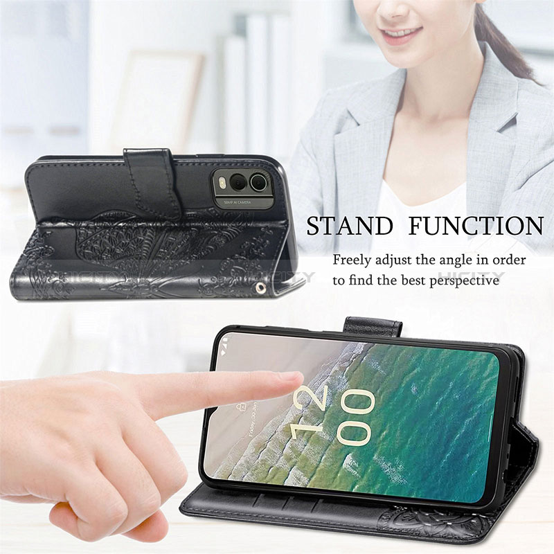 Handytasche Stand Schutzhülle Flip Leder Hülle Schmetterling S01D für Nokia C210 groß