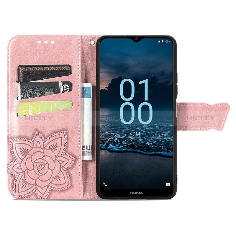 Handytasche Stand Schutzhülle Flip Leder Hülle Schmetterling S01D für Nokia G100 groß