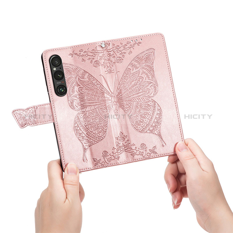 Handytasche Stand Schutzhülle Flip Leder Hülle Schmetterling S01D für Sony Xperia 1 V