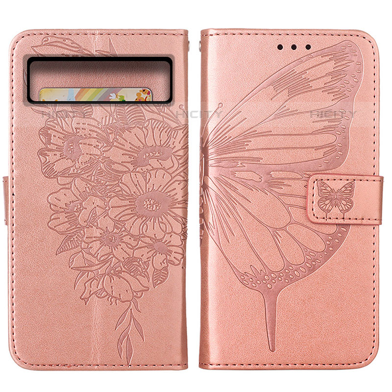 Handytasche Stand Schutzhülle Flip Leder Hülle Schmetterling Y01B für Google Pixel 8 5G Rosegold Plus