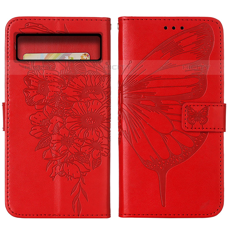 Handytasche Stand Schutzhülle Flip Leder Hülle Schmetterling Y01B für Google Pixel 8 5G Rot Plus