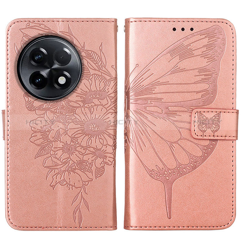 Handytasche Stand Schutzhülle Flip Leder Hülle Schmetterling Y01B für OnePlus 11R 5G Rosegold Plus