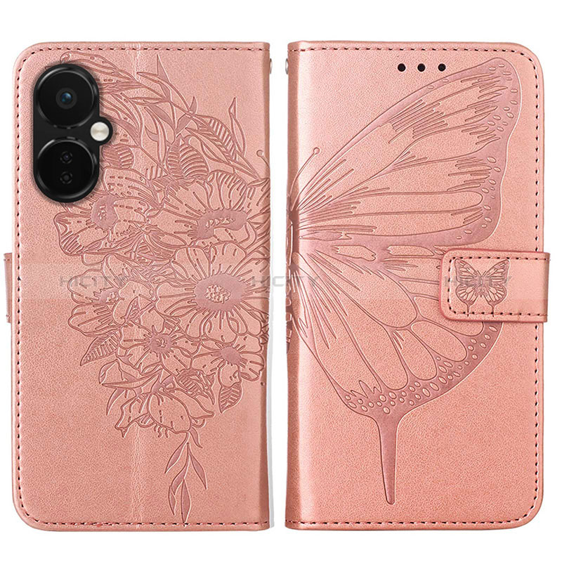 Handytasche Stand Schutzhülle Flip Leder Hülle Schmetterling Y01B für OnePlus Nord CE 3 5G Rosegold Plus