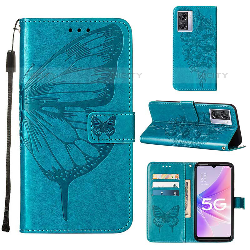 Handytasche Stand Schutzhülle Flip Leder Hülle Schmetterling Y01B für OnePlus Nord N300 5G Blau