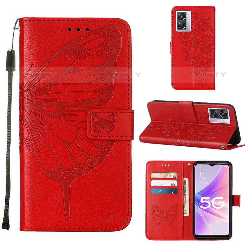 Handytasche Stand Schutzhülle Flip Leder Hülle Schmetterling Y01B für OnePlus Nord N300 5G Rot