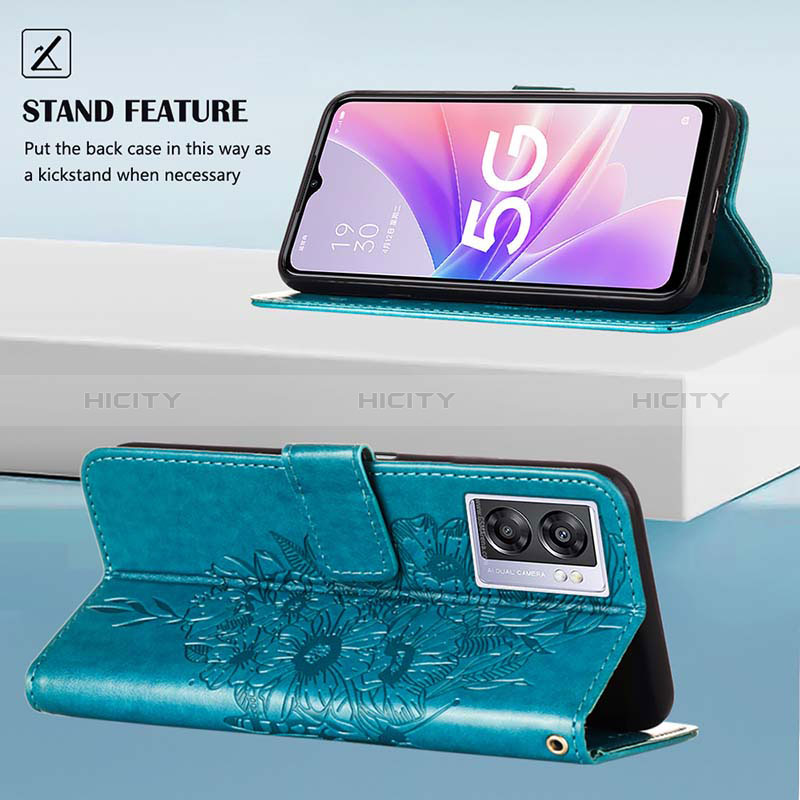 Handytasche Stand Schutzhülle Flip Leder Hülle Schmetterling Y01B für Oppo A56S 5G groß