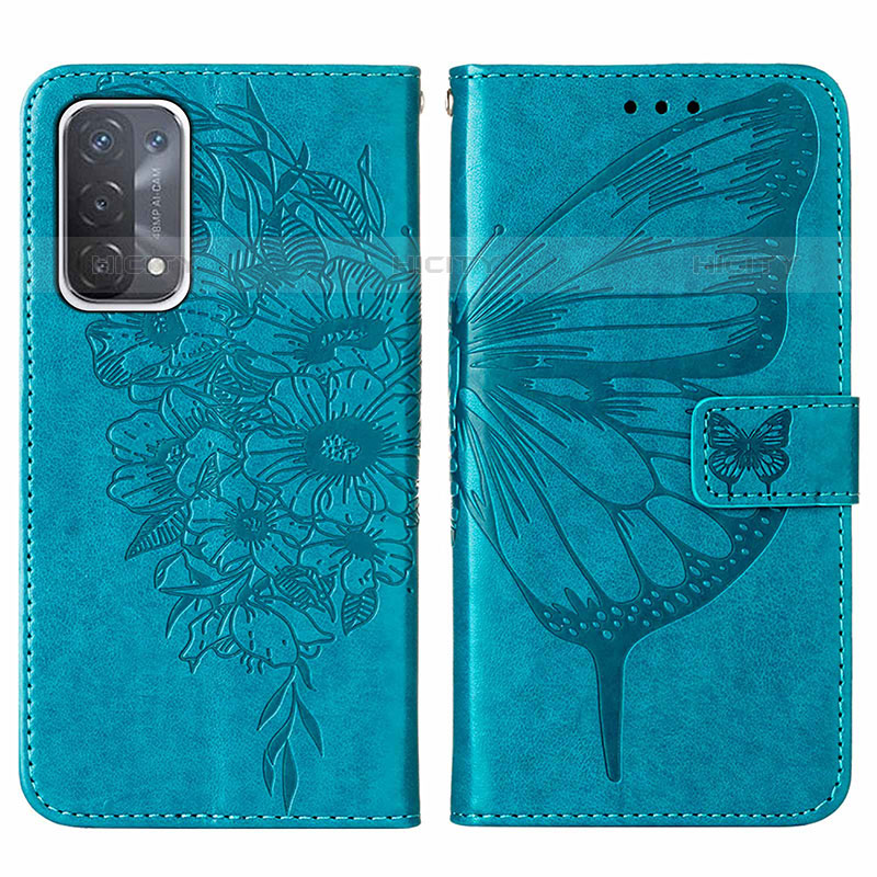 Handytasche Stand Schutzhülle Flip Leder Hülle Schmetterling Y01B für Oppo A93 5G Blau