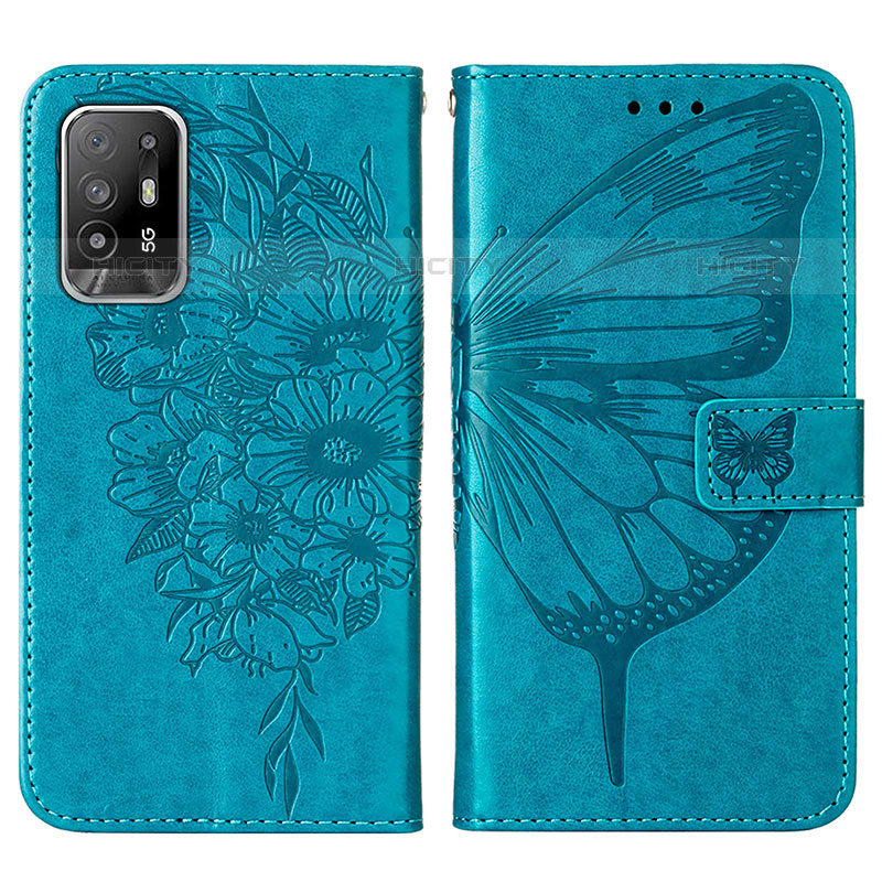 Handytasche Stand Schutzhülle Flip Leder Hülle Schmetterling Y01B für Oppo A95 5G Blau