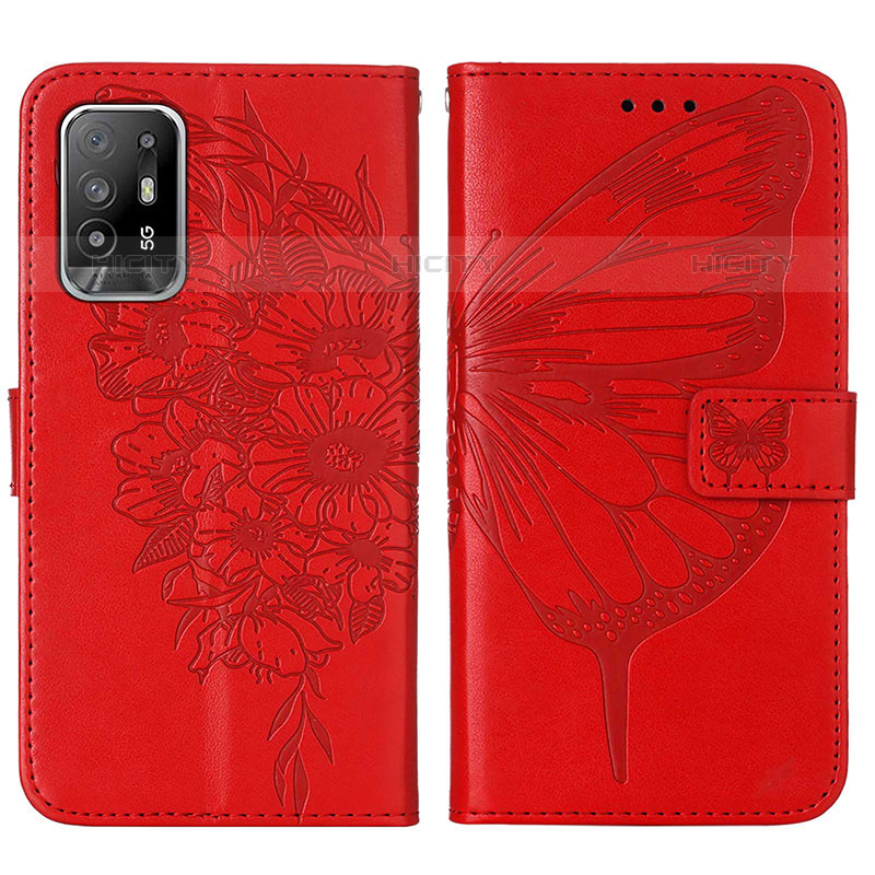 Handytasche Stand Schutzhülle Flip Leder Hülle Schmetterling Y01B für Oppo F19 Pro+ Plus 5G Rot