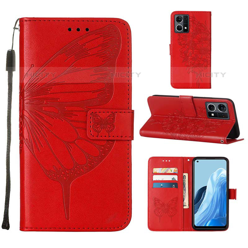 Handytasche Stand Schutzhülle Flip Leder Hülle Schmetterling Y01B für Oppo F21 Pro 4G Rot Plus