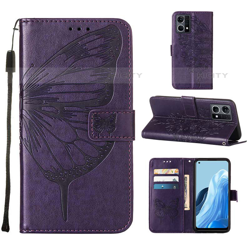 Handytasche Stand Schutzhülle Flip Leder Hülle Schmetterling Y01B für Oppo F21 Pro 4G Violett