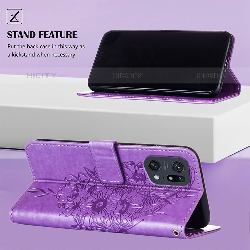 Handytasche Stand Schutzhülle Flip Leder Hülle Schmetterling Y01B für Oppo Find X5 Pro 5G groß