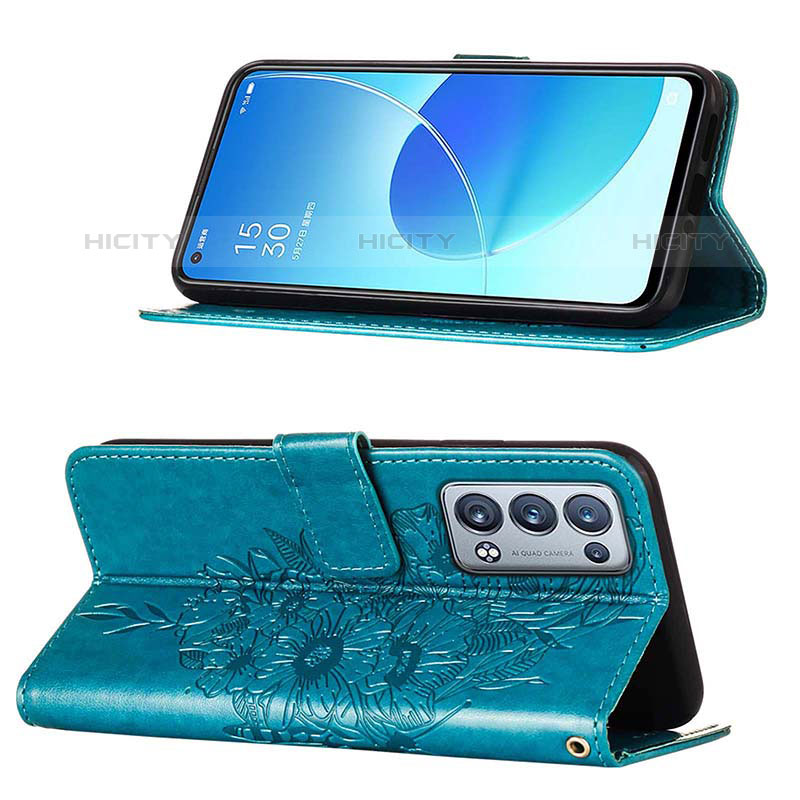 Handytasche Stand Schutzhülle Flip Leder Hülle Schmetterling Y01B für Oppo Reno6 Pro 5G groß