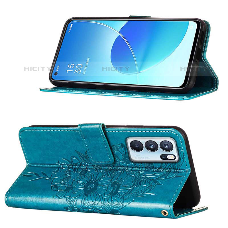 Handytasche Stand Schutzhülle Flip Leder Hülle Schmetterling Y01B für Oppo Reno6 Pro 5G India