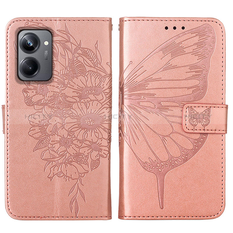 Handytasche Stand Schutzhülle Flip Leder Hülle Schmetterling Y01B für Realme 10 Pro 5G Rosegold Plus