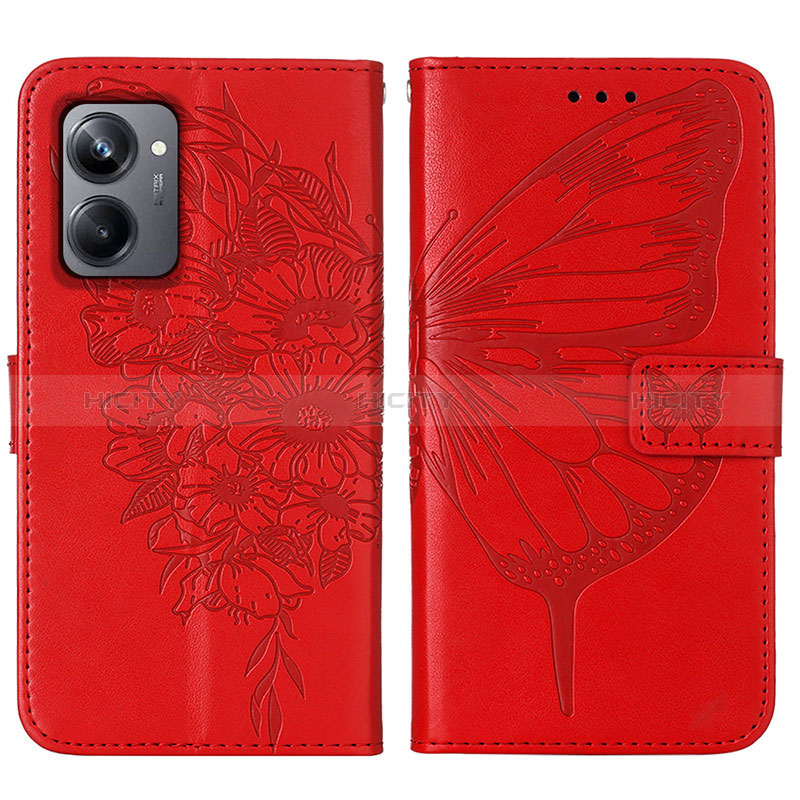 Handytasche Stand Schutzhülle Flip Leder Hülle Schmetterling Y01B für Realme 10 Pro 5G Rot