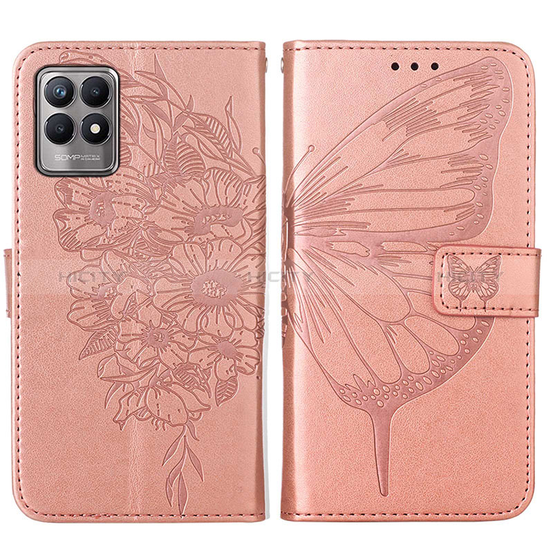 Handytasche Stand Schutzhülle Flip Leder Hülle Schmetterling Y01B für Realme 8i Rosegold