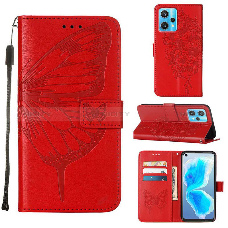 Handytasche Stand Schutzhülle Flip Leder Hülle Schmetterling Y01B für Realme 9 4G Rot