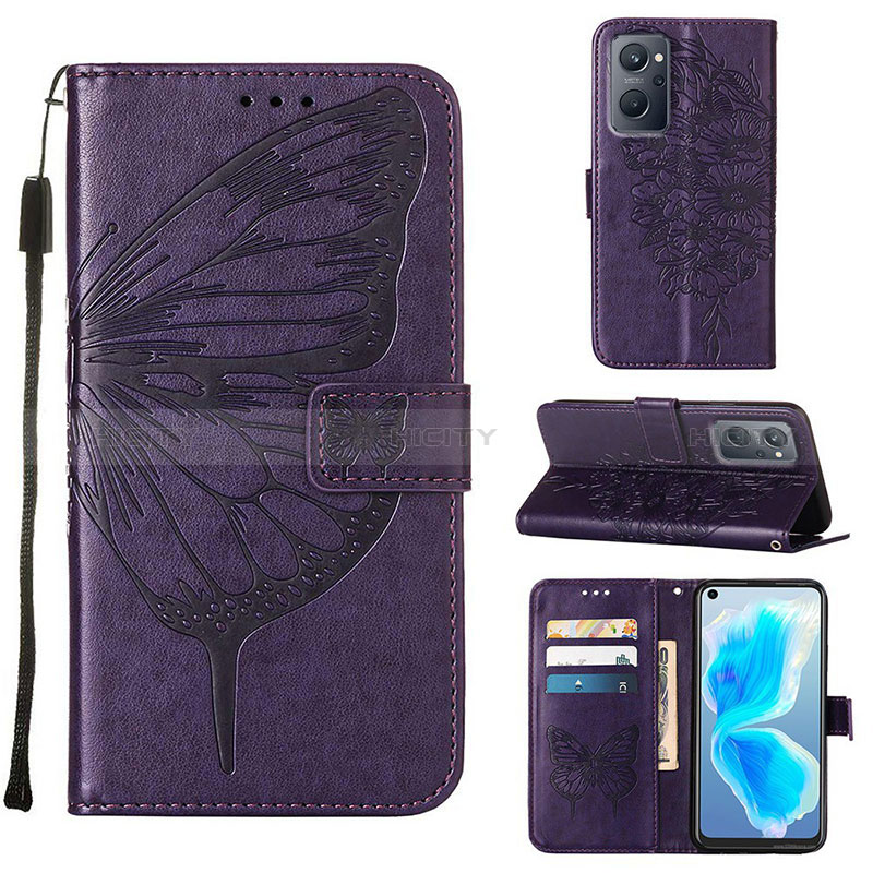 Handytasche Stand Schutzhülle Flip Leder Hülle Schmetterling Y01B für Realme 9i 4G Violett Plus