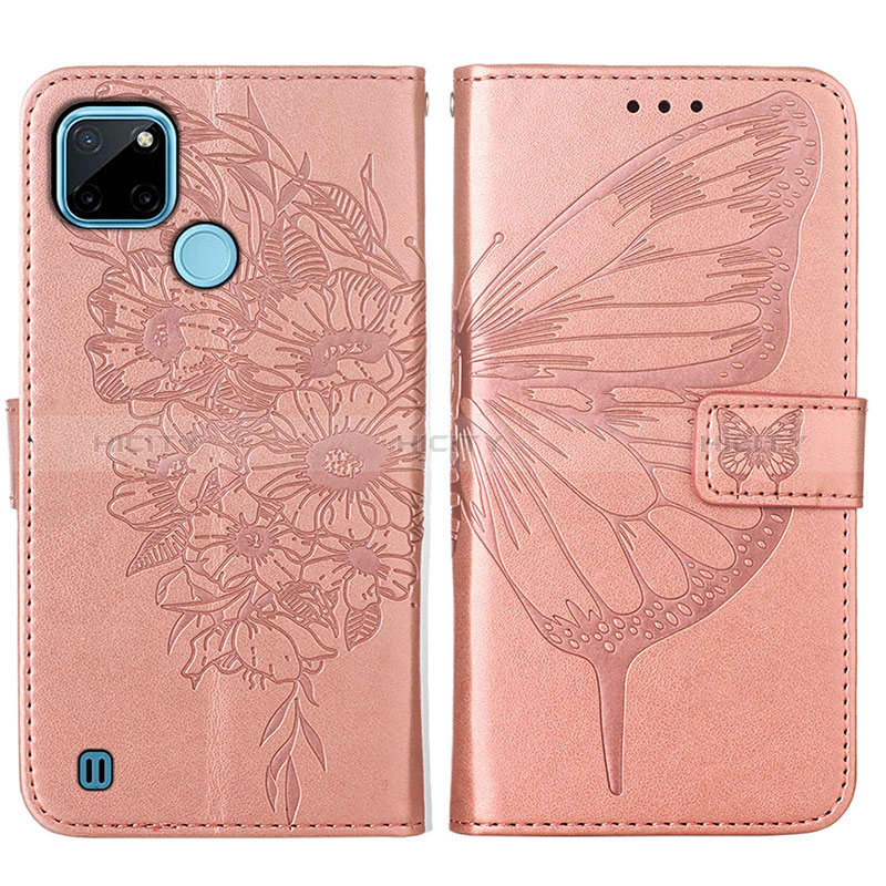 Handytasche Stand Schutzhülle Flip Leder Hülle Schmetterling Y01B für Realme C21Y Rosegold