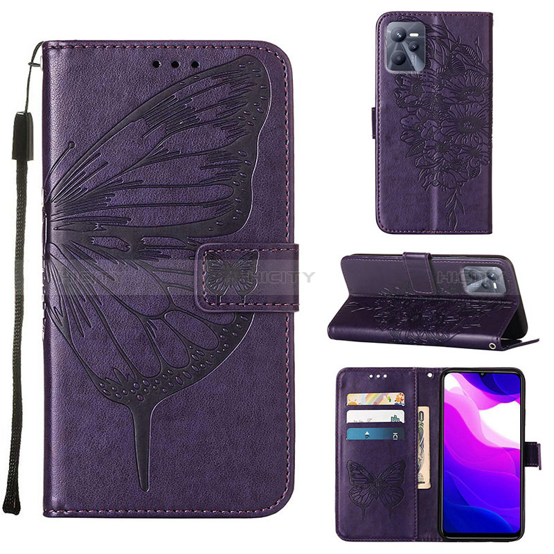 Handytasche Stand Schutzhülle Flip Leder Hülle Schmetterling Y01B für Realme C35 Violett