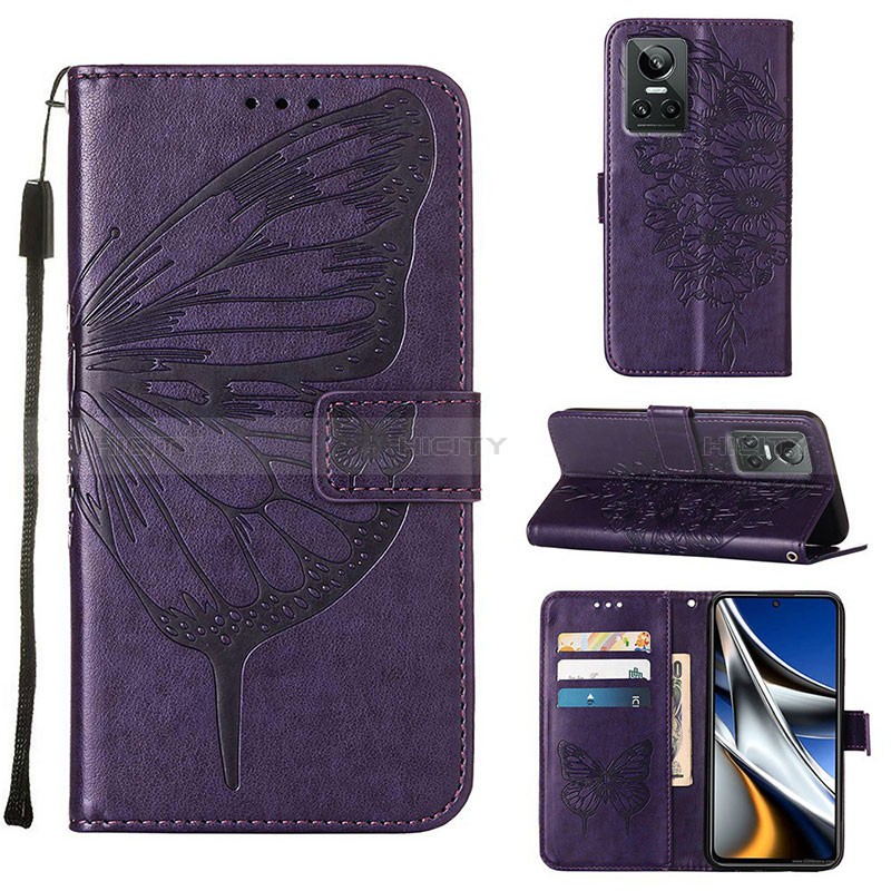 Handytasche Stand Schutzhülle Flip Leder Hülle Schmetterling Y01B für Realme GT Neo3 5G Violett