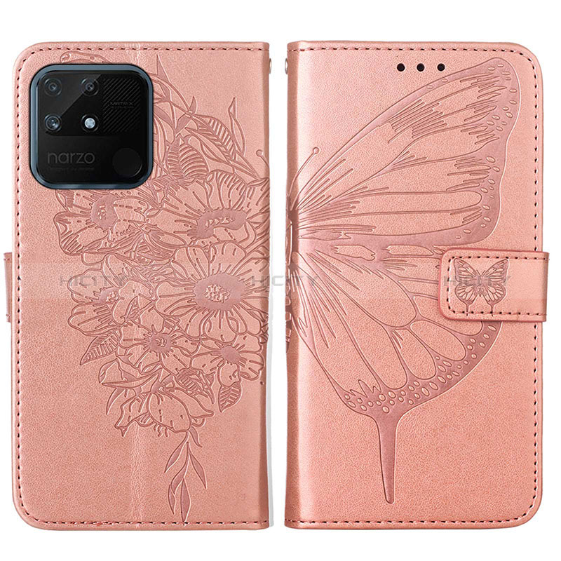 Handytasche Stand Schutzhülle Flip Leder Hülle Schmetterling Y01B für Realme Narzo 50A Rosegold Plus