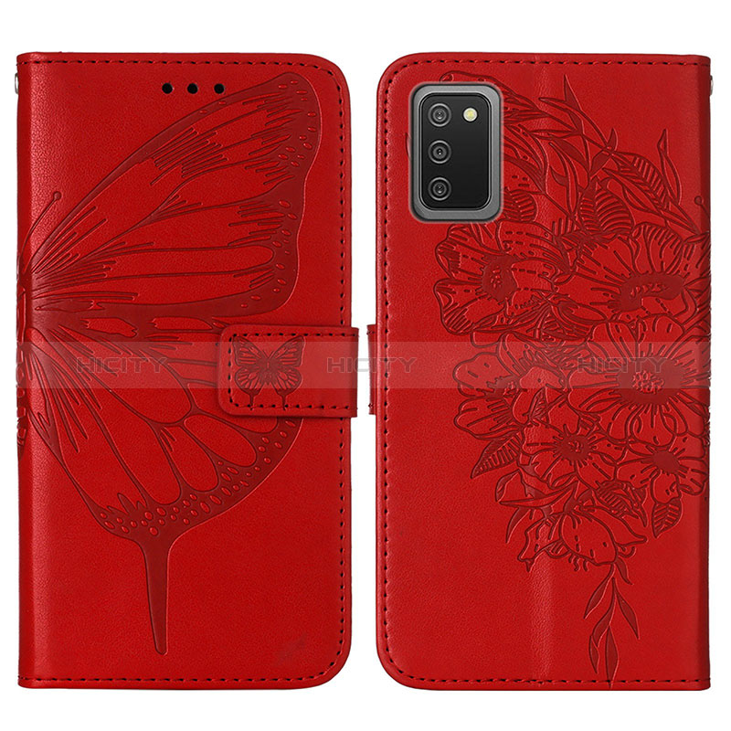 Handytasche Stand Schutzhülle Flip Leder Hülle Schmetterling Y01B für Samsung Galaxy A02s Rot