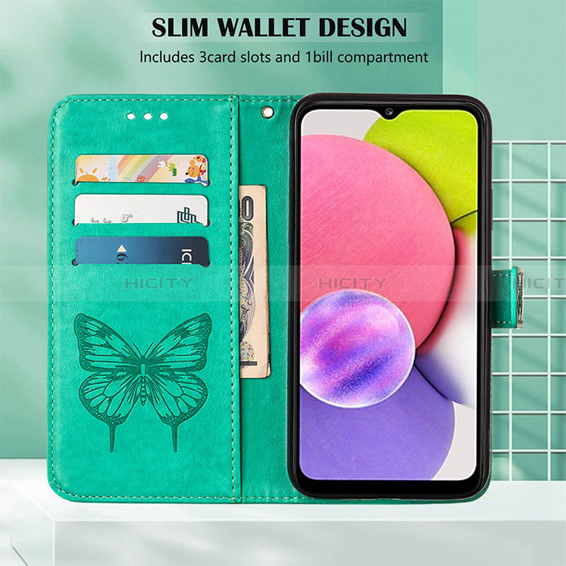 Handytasche Stand Schutzhülle Flip Leder Hülle Schmetterling Y01B für Samsung Galaxy A03 Core groß