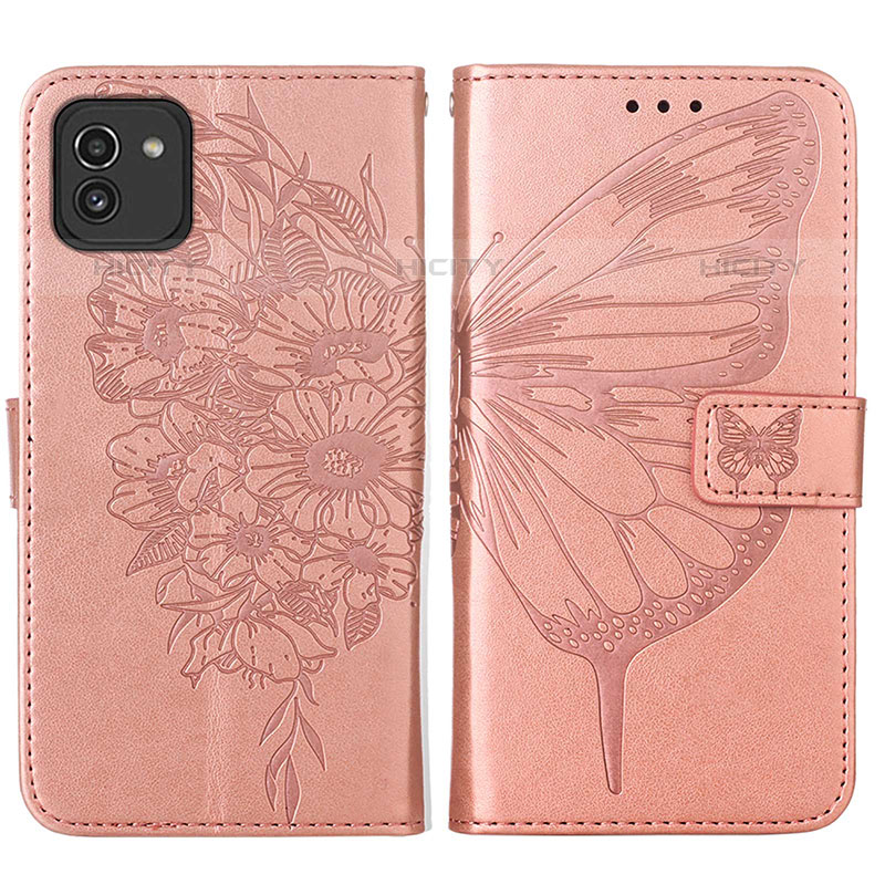 Handytasche Stand Schutzhülle Flip Leder Hülle Schmetterling Y01B für Samsung Galaxy A03 Rosegold