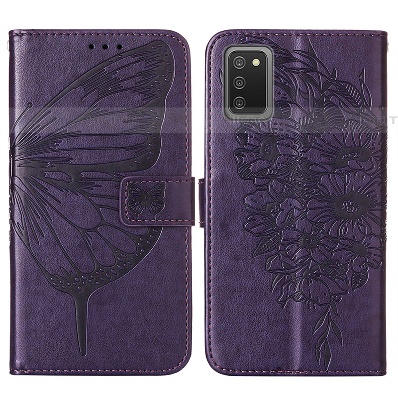 Handytasche Stand Schutzhülle Flip Leder Hülle Schmetterling Y01B für Samsung Galaxy A03s Violett