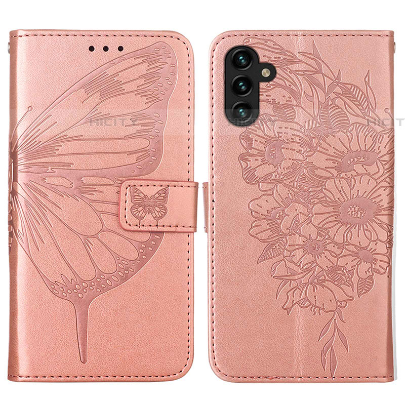 Handytasche Stand Schutzhülle Flip Leder Hülle Schmetterling Y01B für Samsung Galaxy A04s Rosegold