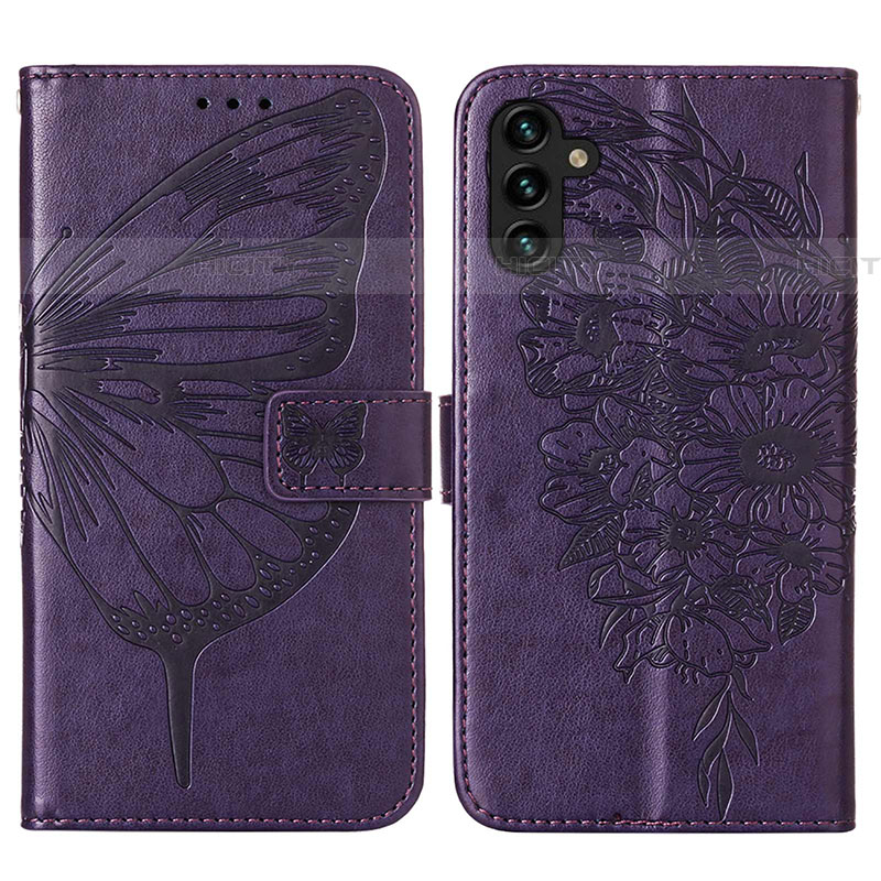 Handytasche Stand Schutzhülle Flip Leder Hülle Schmetterling Y01B für Samsung Galaxy A04s Violett Plus