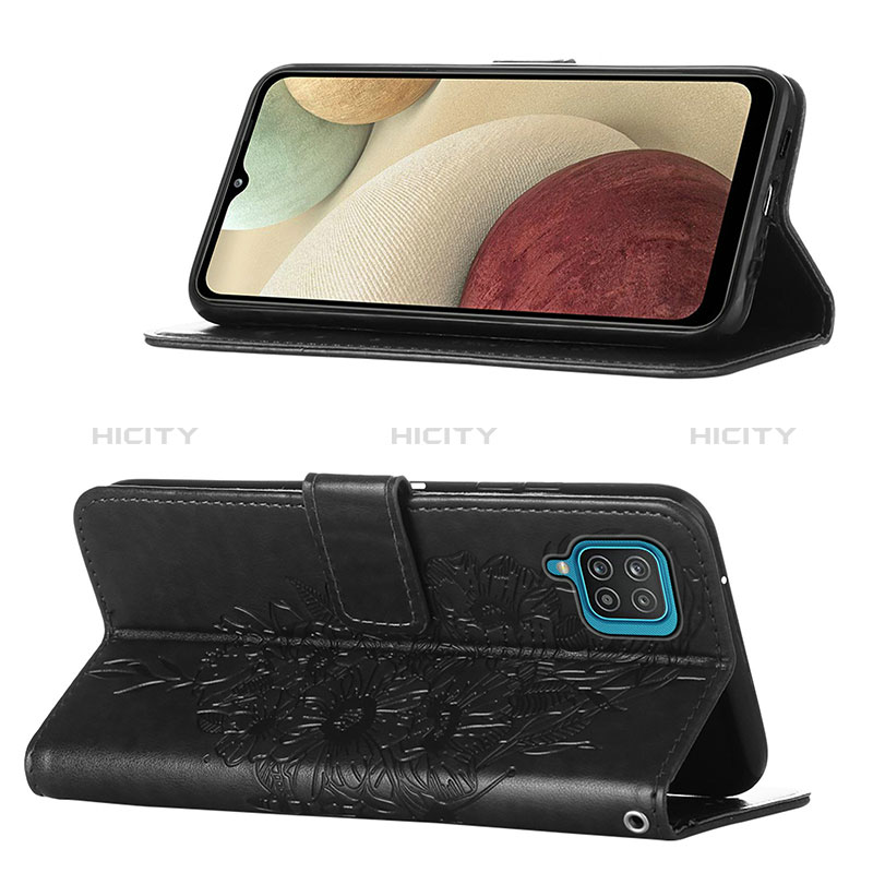 Handytasche Stand Schutzhülle Flip Leder Hülle Schmetterling Y01B für Samsung Galaxy A12 groß