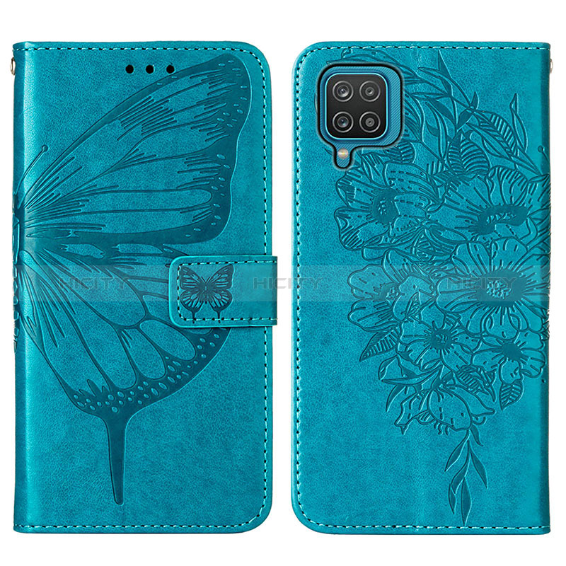 Handytasche Stand Schutzhülle Flip Leder Hülle Schmetterling Y01B für Samsung Galaxy A12 Nacho Blau Plus