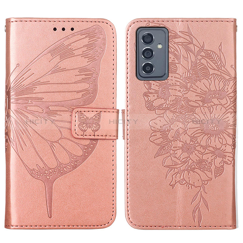 Handytasche Stand Schutzhülle Flip Leder Hülle Schmetterling Y01B für Samsung Galaxy A15 4G Rosegold Plus