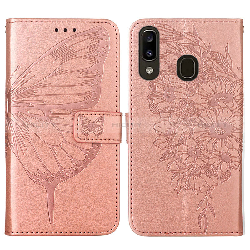 Handytasche Stand Schutzhülle Flip Leder Hülle Schmetterling Y01B für Samsung Galaxy A20 groß