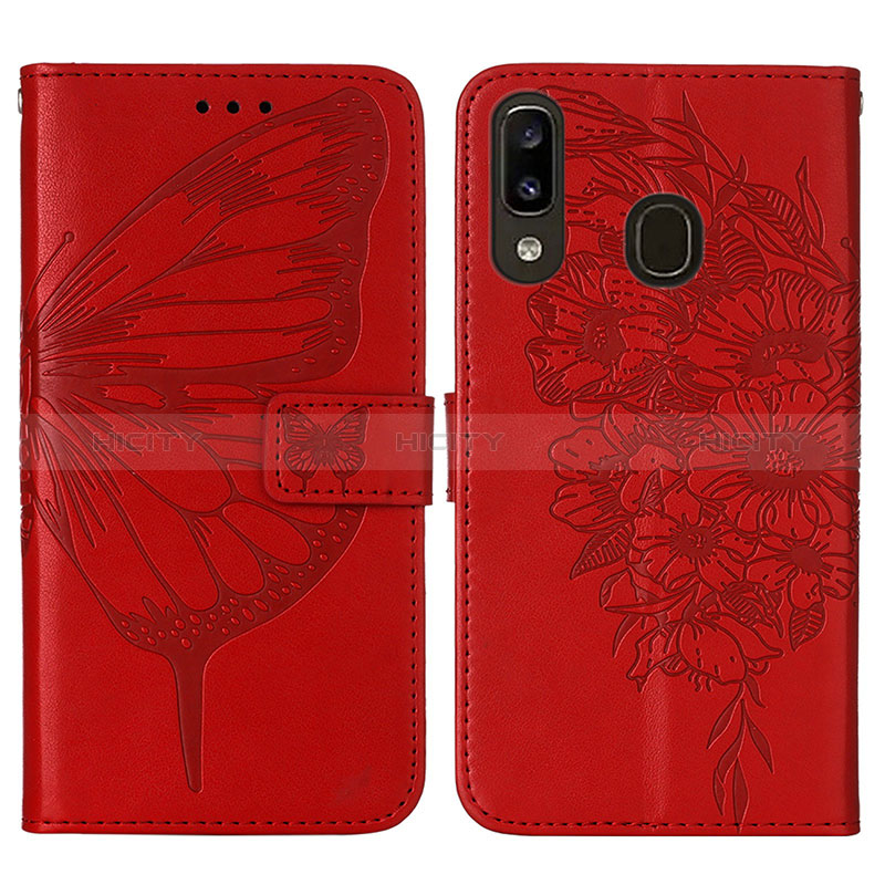 Handytasche Stand Schutzhülle Flip Leder Hülle Schmetterling Y01B für Samsung Galaxy A20 Rot Plus